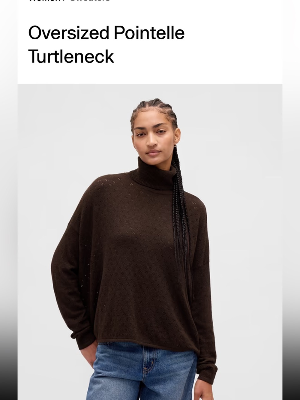 Gap Oversized Pointelle Turtleneck Sweater - Dark Brown xs/small NWT